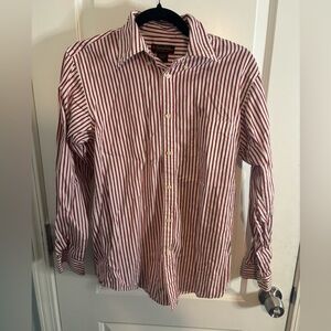 Brooks Brothers Burgundy and White Striped Casual Shirt size L EUC